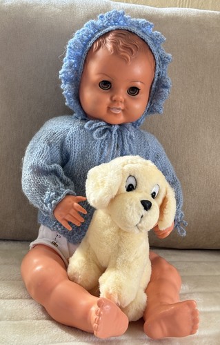 Ddr babypuppe mit - hund, 55cm